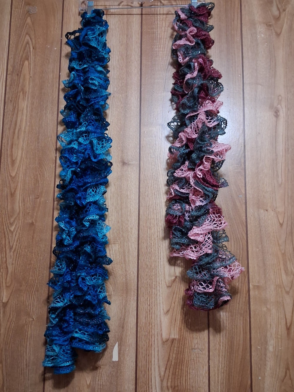 2 Ruffle Scarves Shades Of Blue And Pink Handmade Cottagecore Barbiecore